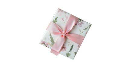 Delightful gift wrapped in floral paper and pink ribbon ready to bring joy on a special occasion on transparent background