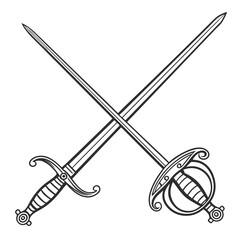 Crossed fencing swords ornate hilts sharp blades crossed swords dueling