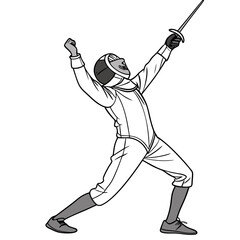 Fencer celebrating victory with sword raised fencing celebration