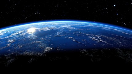 Planet Earth From Space at Sunrise with Stars