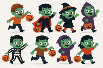Cute zombie kids trick or treating halloween