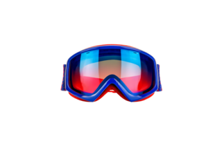 Stylish blue and red snow goggles winter sports equipment, Isolated On Transparent Background, Png Cut Out