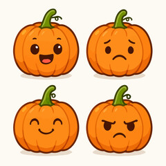 Four pumpkin emojis showing different emotions