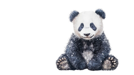 Charming baby panda plays in a snowy landscape delighting viewers with its playful antics during a chilly winter afternoon on transparent background