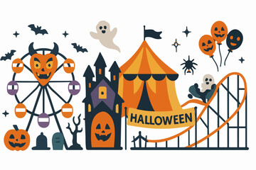 Obraz premium Halloween amusement park flat icons