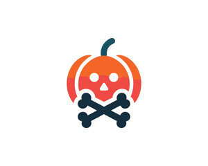 Halloween pumpkin with skull and crossbones icon