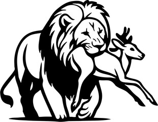 lion and deer vector illustration, isolated on white