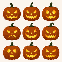 Halloween pumpkins jack o lanterns set