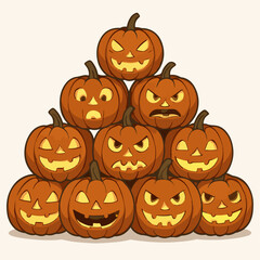 Halloween pumpkins pile cartoon faces