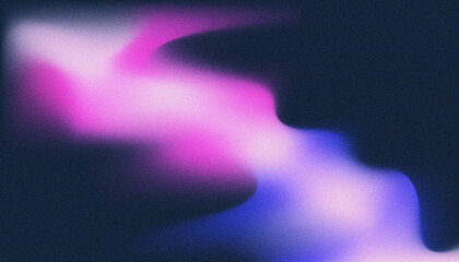 Abstract grainy background with a flowing pink and blue gradient. Dark, moody wallpaper with a vibrant, blurry aurora and noise texture