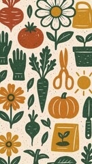 Colorful garden-themed illustration wallpaper.