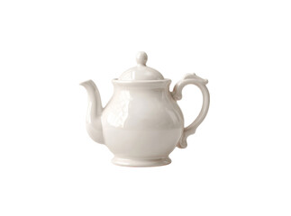 Elegant white porcelain teapot isolated on black background, Isolated On Transparent Background, Png Cut Out