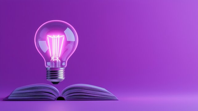 Light bulb with a book knowledge and ideas fueling growth flat design illustration. Illuminating intellect a conceptual image depicting learning innovation and development