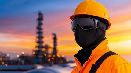Engineer ensures pipeline integrity in industrial setting protective gear on overseeing operations. A skilled technician maintains industrial system reliability using safety equipment while