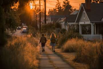 Kids Walking Home at Sunset