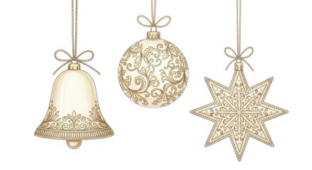 Elegant White Ornaments Featuring Festive Scrollwork Designs For Holiday Decoration