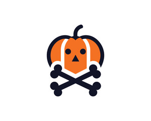 Halloween pumpkin skull and crossbones icon