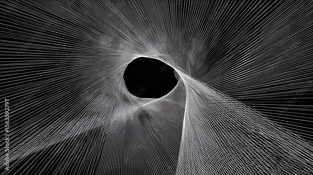 Poster abstract design of radiating lines creating a tunnel effect.