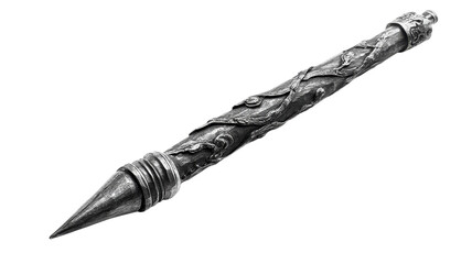 Intricate silver pen showcasing exquisite craftsmanship and detailed design, perfect for collectors and writers alike in a serene workspace setting on transparent background