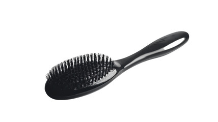 Innovative design and flexibility of a sleek black hairbrush suitable for all hair types, showcasing functionality and style in an everyday essential on transparent background