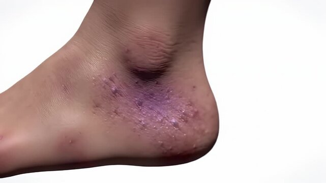 Swollen Foot Displaying Skin Irritation Against White Background in Detailed Medical Visualization