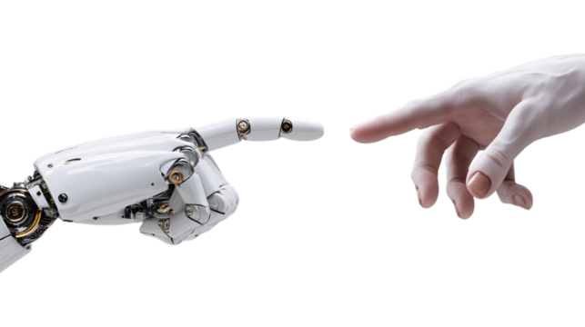 Robotics and human connection technology ai concept  on transparent background