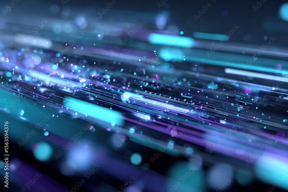 Poster Dynamic abstract background with flowing glowing lines and particles in cool blue purple tones for technology and futuristic concepts