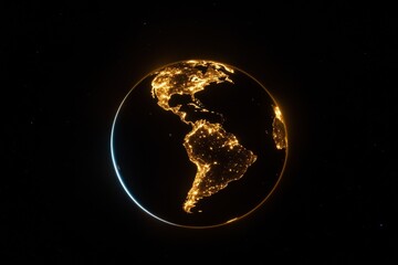 Golden Globe: A luminous view of Earth, showcasing the illuminated cities and continents at night, set against the backdrop of a dark, star-studded sky.