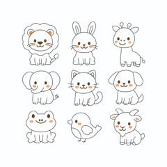 Cute animals outline vector collection