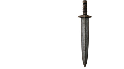 Craftsmanship of a medieval sword with elegant design and aged patina lying against a simple background on transparent background