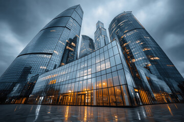 Modern Skyscrapers and Cloudy Sky