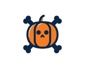 Fototapeta premium Cute halloween pumpkin with crossbones icon