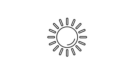 Fototapeta premium Sun with rays icon in black outline style on white background