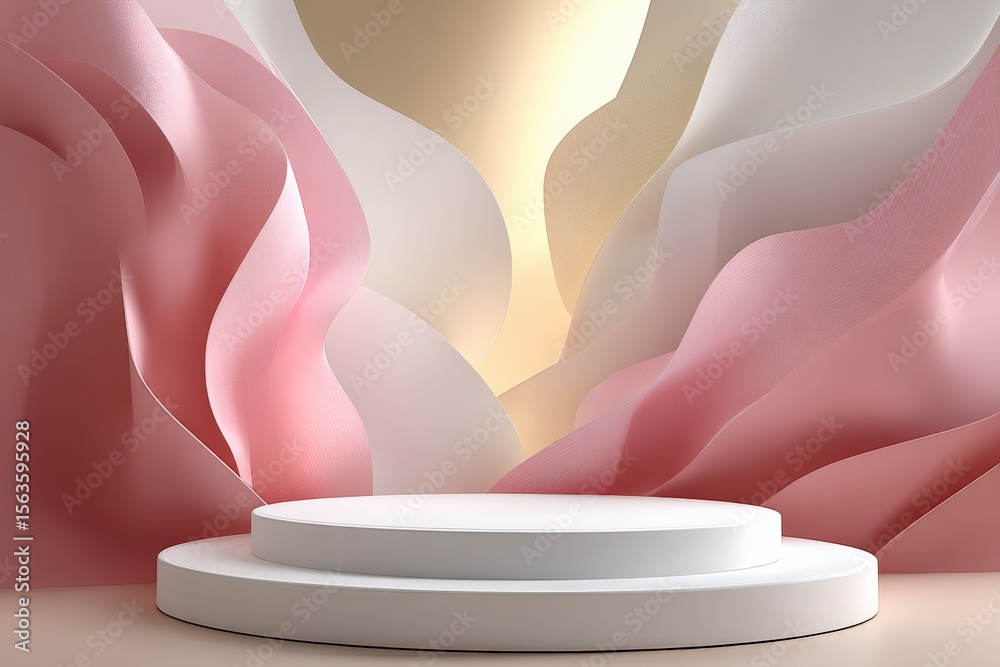 Aufkleber Abstract Soft Colored Flower Petal Background with Elegant White Circular Platform for Product Display and Artistic Design