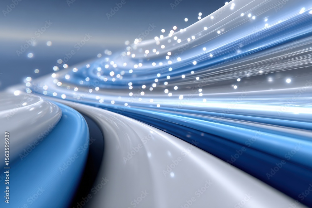 Poster High-speed light trails in motion blur with dynamic streaks and glowing particles creating futuristic abstract background design