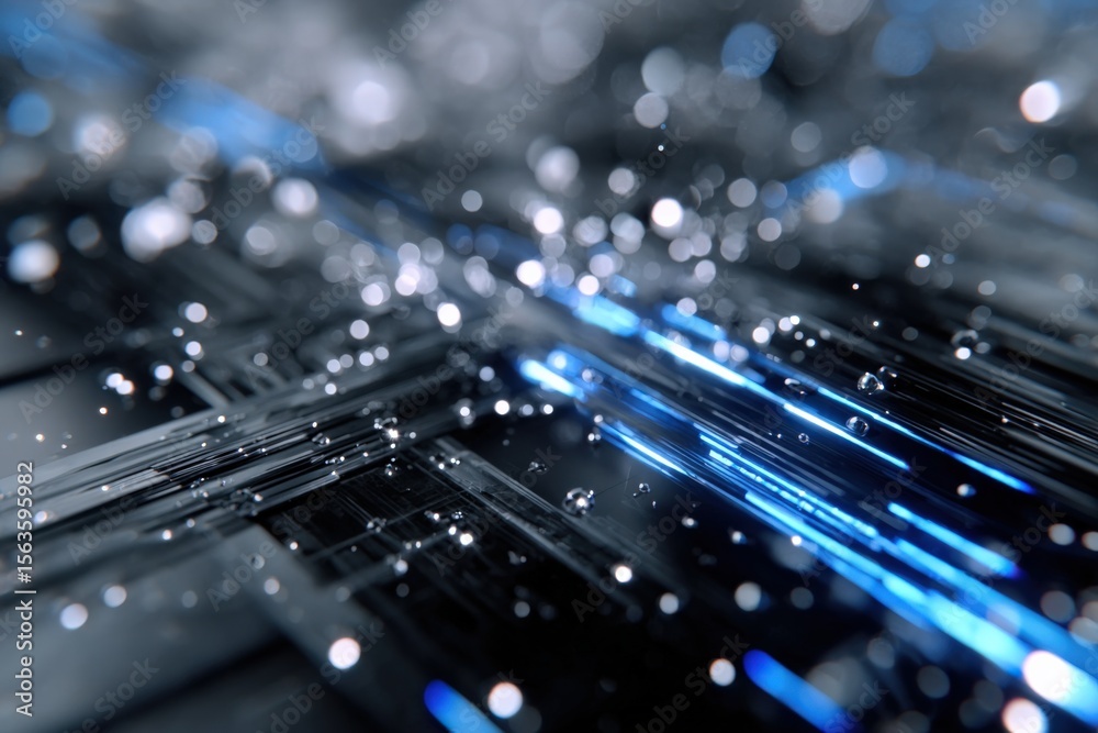 Aufkleber HighTech Digital Data Stream Streaming in Deep Space with Light Trails and Bokeh Effects for Futuristic Technology and Cyber Network Visuals