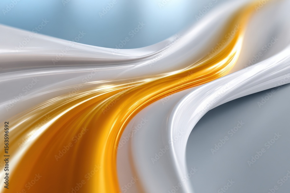 Aufkleber Abstract smooth flowing white and gold liquid waves with shiny metallic surface and dynamic motion elements for modern design
