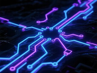 Neon Circuit Board Design with Interconnected Pathways