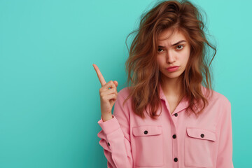 Woman Pointing and Looking Annoyed