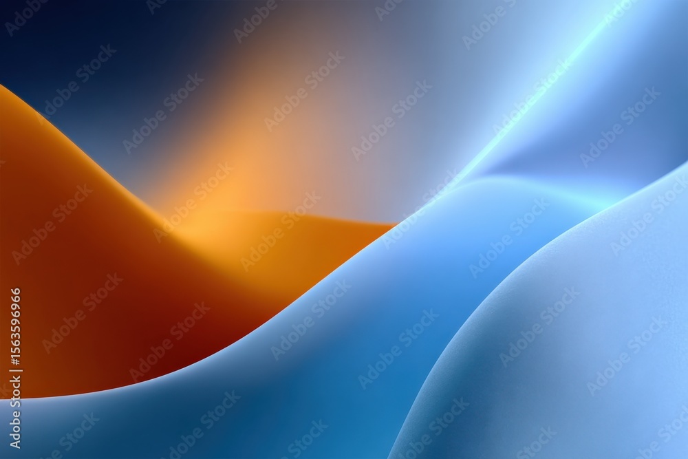 Aufkleber abstract smooth flowing colorful waves with light reflection and vibrant blue orange tones in modern