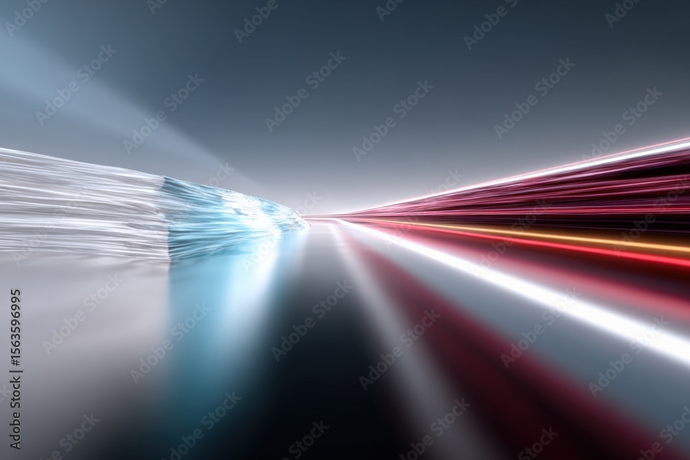 Poster High-Speed Blur of Moving Lights Creating Dynamic Light Trails and Abstract Motion Effect on Dark Background