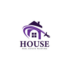 Abstract painting logo design, paint brush with house concept	
