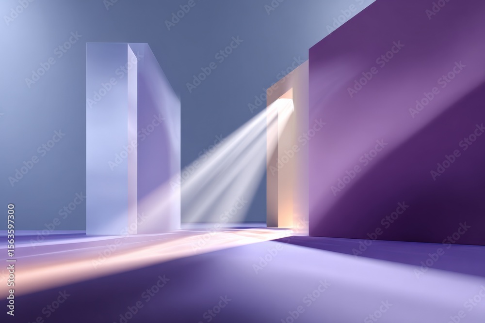Aufkleber Abstract modern interior with illuminated open doorways and colorful background creating futuristic geometric space scene