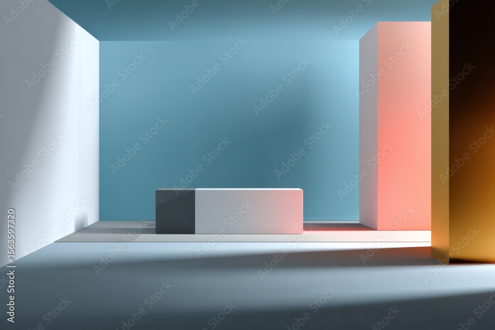 Aufkleber Abstract modern geometric background with colorful 3D shapes and shadows for design, presentation, and technology concepts
