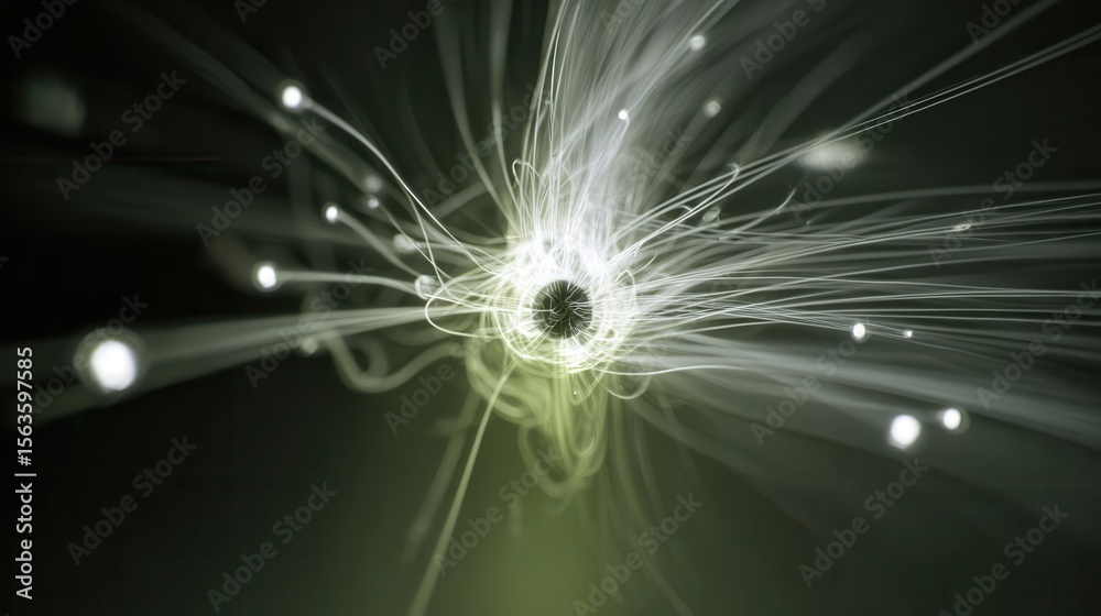 Poster abstract design with radiating lines and glowing points.