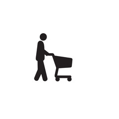  Black Silhouette Vector of Person Pushing Shopping Cart During Grocery Shopping in Retail Scene on White Background Full Ultra HD
