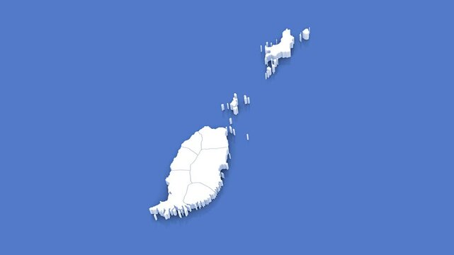 3D Animated Political Map of Grenada over blue background. With luma matte.