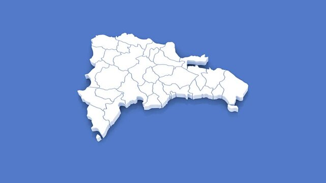 3D Animated Political Map of Dominican Republic over blue background. With luma matte.