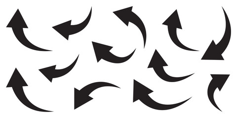 Set of curved arrows isolated on white background. Curved arrows, hand drawn curved arrows. Set long black curve arrow icon vector . black curve arrow icon set. long arrow icon set. curve arrow vector