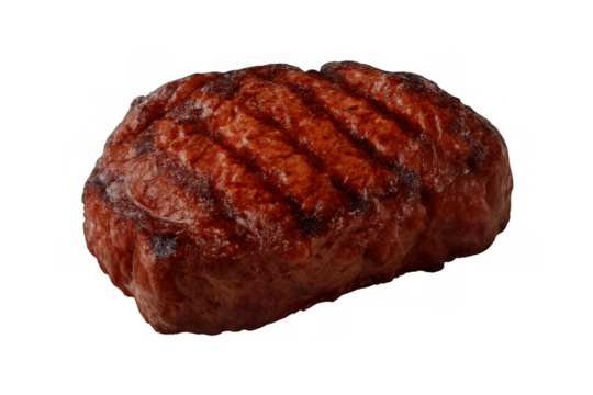 Juicy grilled steak with perfect grill marks, isolated on transparent background, ready for advertising and menus